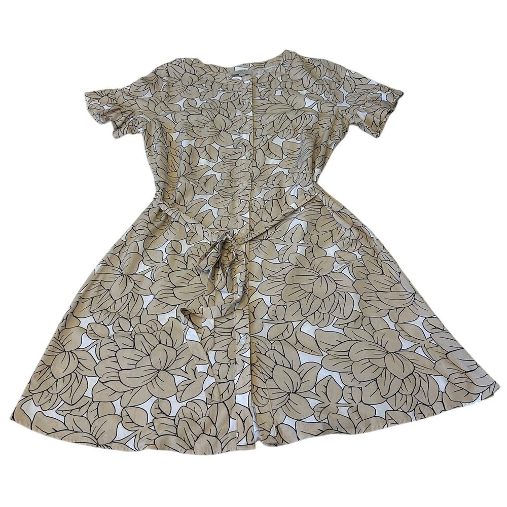 Loft Outlet Women's Shirt Dress Floral Print Sz 8P Beige Collarless Office NWOT